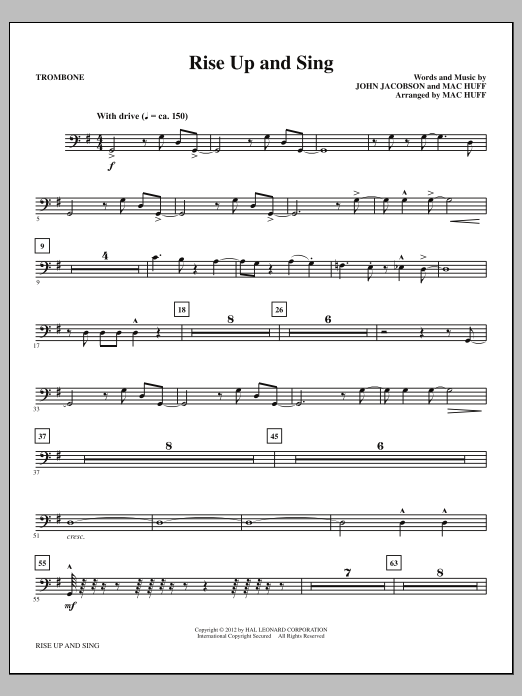 Download Mac Huff Rise Up And Sing - Trombone Sheet Music