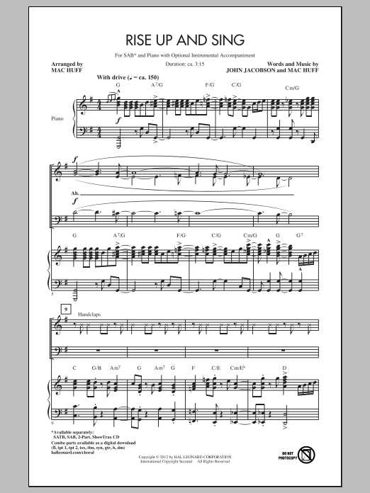 Download Mac Huff Rise Up And Sing Sheet Music