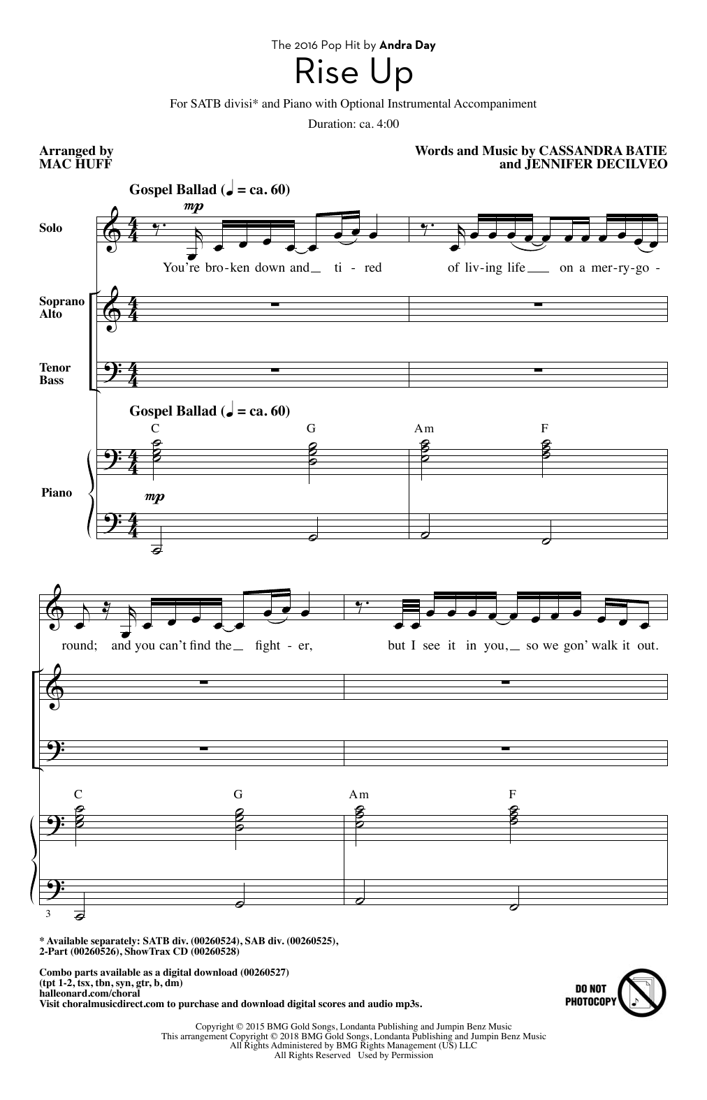 Download Andra Day Rise Up (arr. Mac Huff) Sheet Music