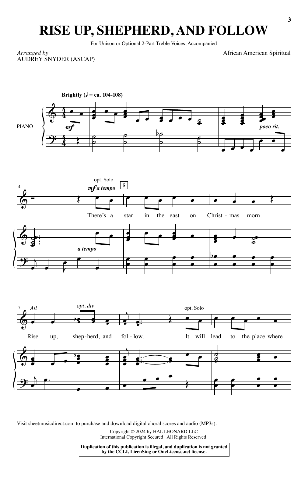 Audrey Snyder Rise Up, Shepherd, And Follow sheet music notes printable PDF score