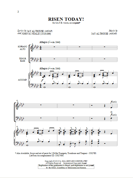 Download Jay Althouse Risen Today! Sheet Music