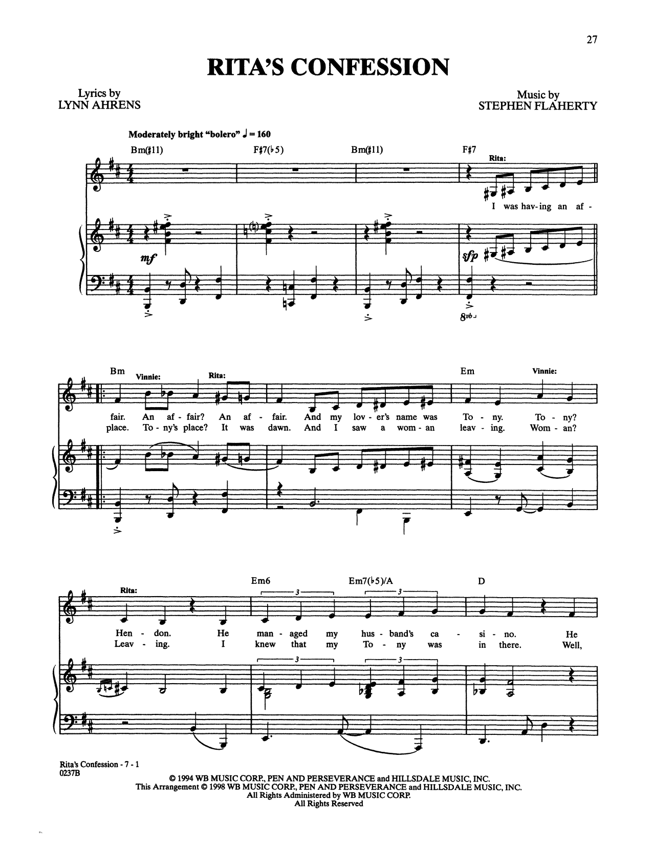 Download Stephen Flaherty and Lynn Ahrens Rita's Confession (from Lucky Stiff) Sheet Music