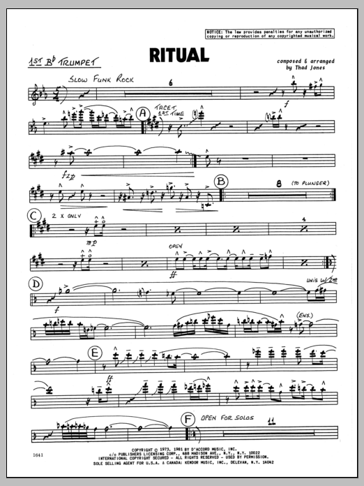 Download Thad Jones Ritual - 1st Bb Trumpet Sheet Music