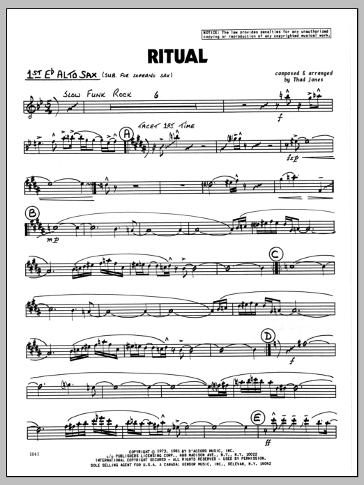 Download Thad Jones Ritual - 1st Eb Alto Saxophone Sheet Music