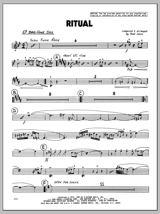 Download Thad Jones Ritual - Eb Baritone Sax Sheet Music