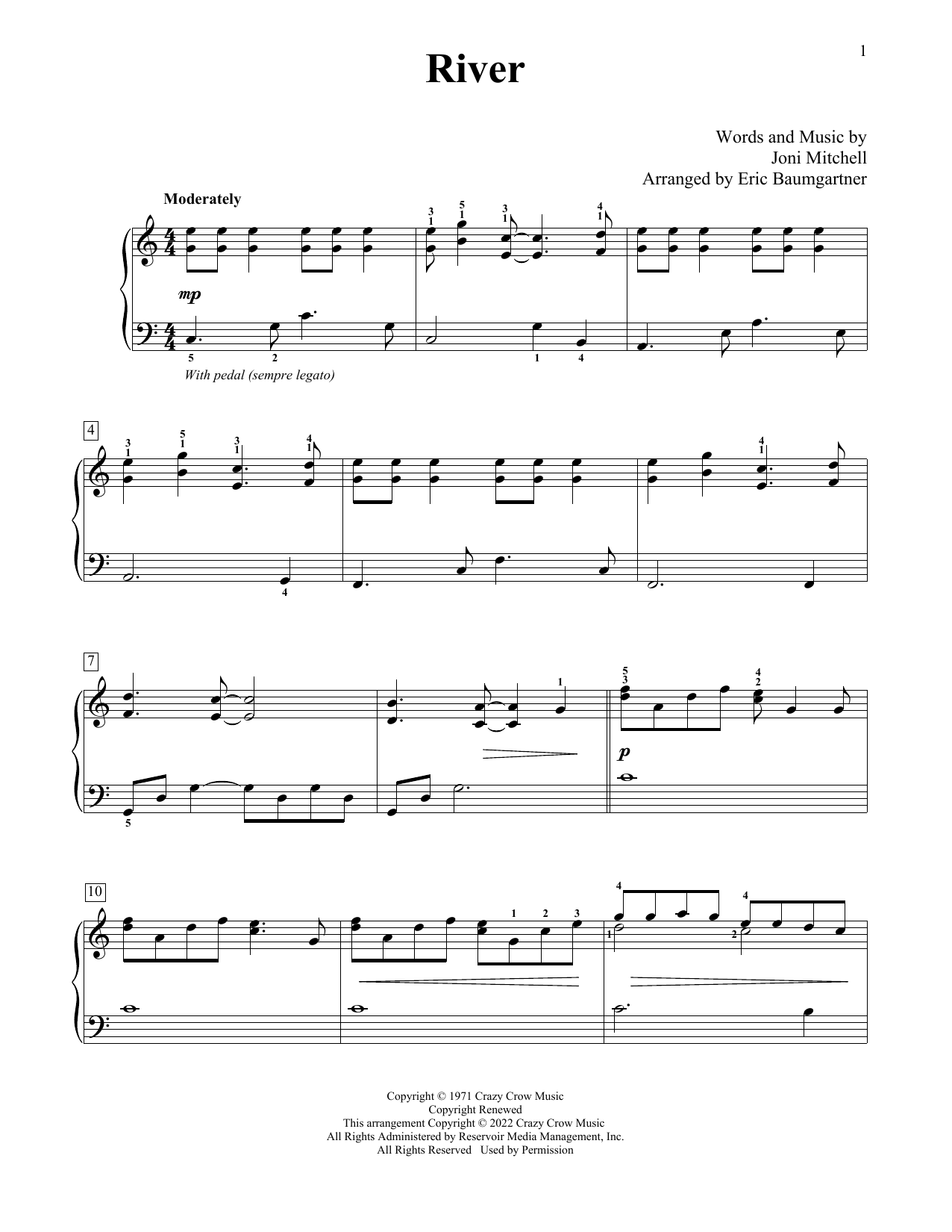 Download Joni Mitchell River (arr. Eric Baumgartner) Sheet Music
