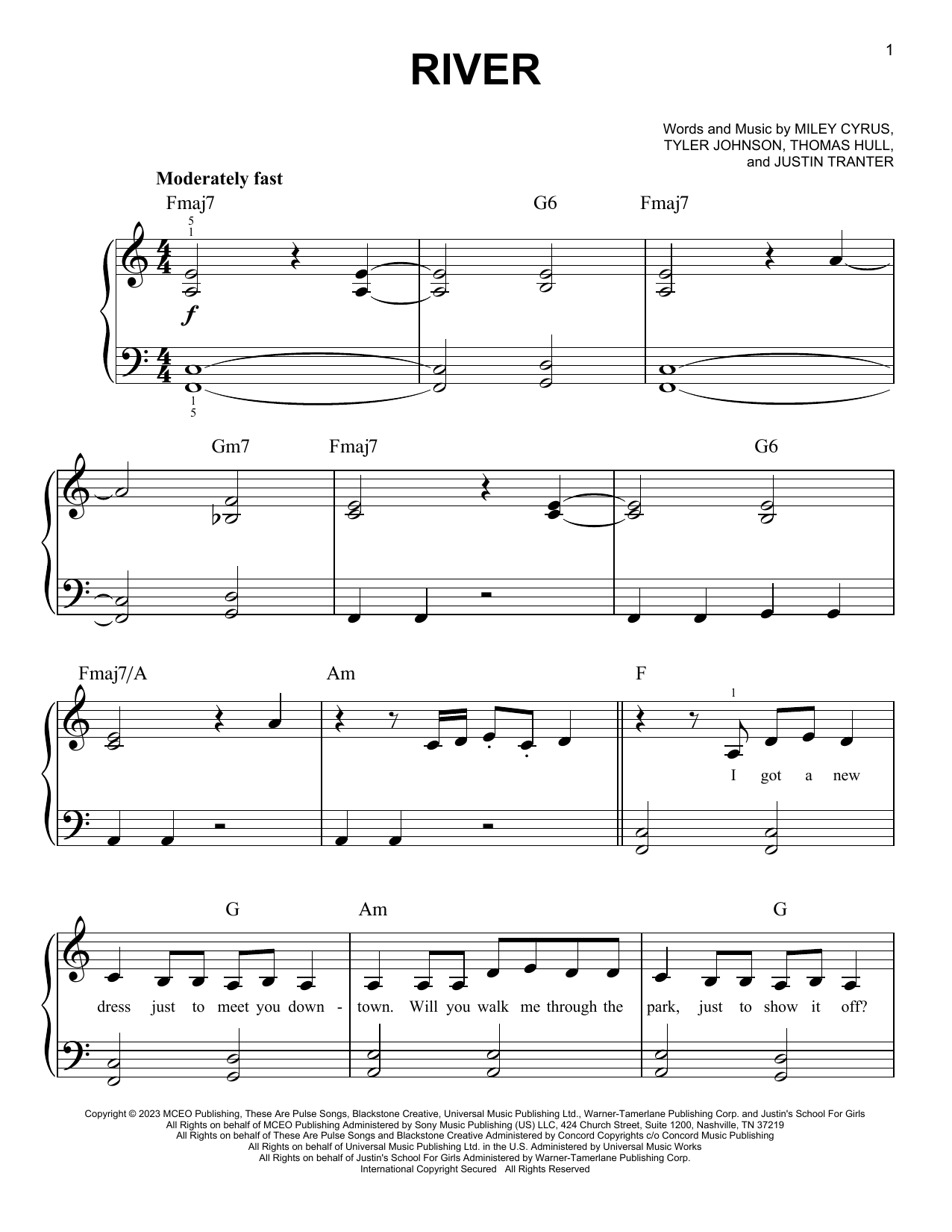 Download Miley Cyrus River Sheet Music