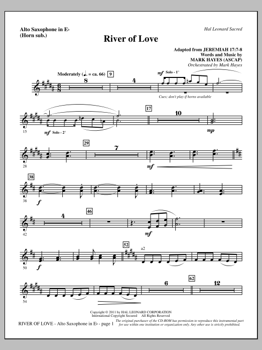 Download Mark Hayes River Of Love - Alto Sax (sub. Horn) Sheet Music