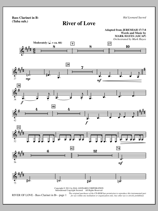 Download Mark Hayes River Of Love - Bass Clarinet (sub. Tub Sheet Music