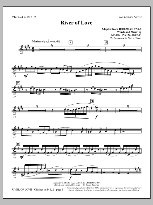 Download Mark Hayes River Of Love - Bb Clarinet 1 & 2 Sheet Music