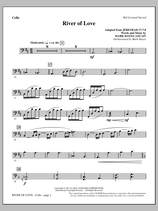 Download Mark Hayes River Of Love - Cello Sheet Music