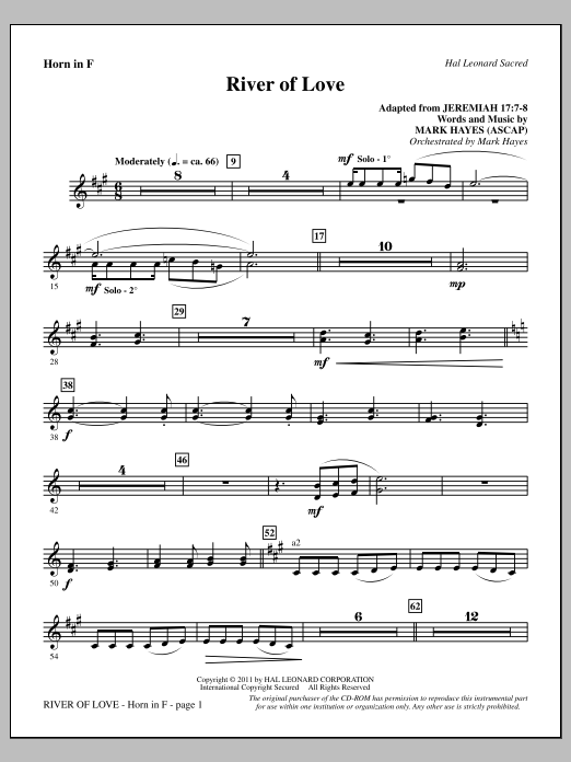 Download Mark Hayes River Of Love - F Horn Sheet Music