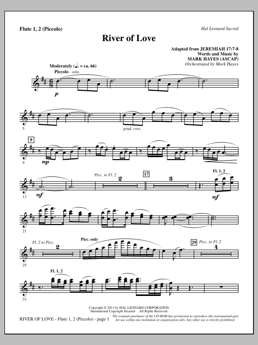 Download Mark Hayes River Of Love - Flute 1,2/Piccolo Sheet Music