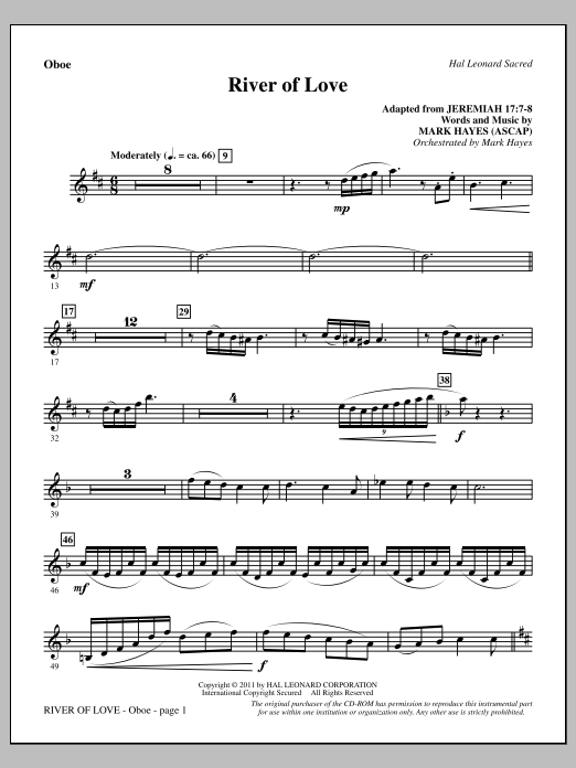 Download Mark Hayes River Of Love - Oboe Sheet Music