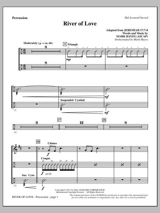 Download Mark Hayes River Of Love - Percussion Sheet Music