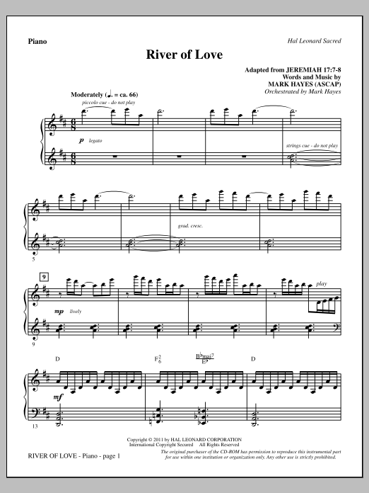 Download Mark Hayes River Of Love - Piano Sheet Music