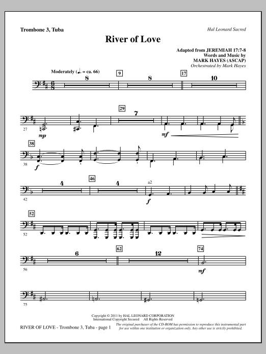 Download Mark Hayes River Of Love - Trombone 3/Tuba Sheet Music