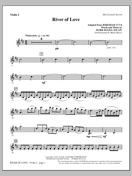Download Mark Hayes River Of Love - Violin 2 Sheet Music