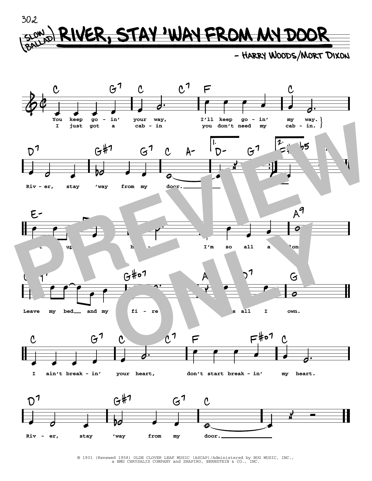 Download Frank Sinatra River, Stay 'Way From My Door (High Voi Sheet Music