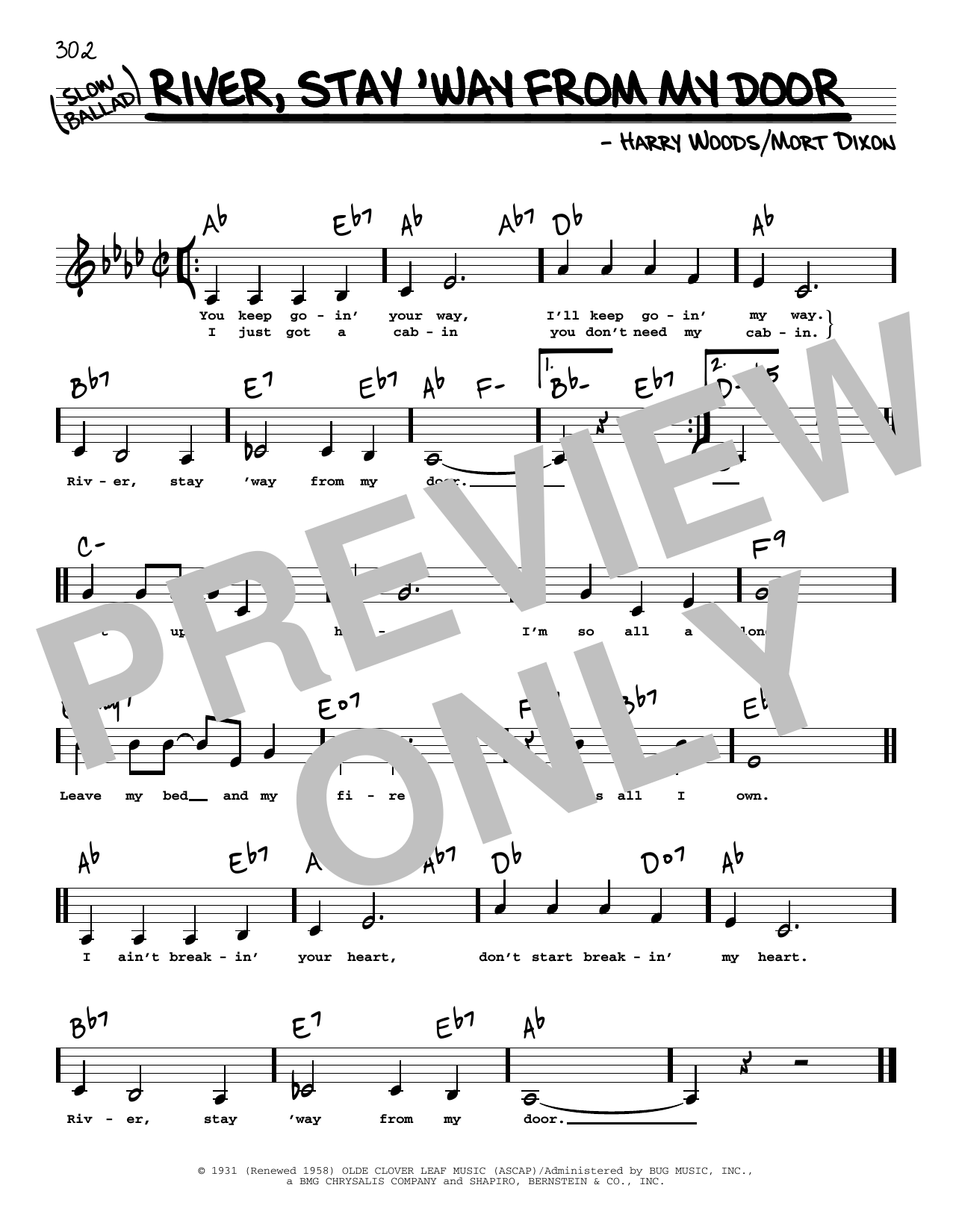 Frank Sinatra River, Stay 'Way From My Door (Low Voice) sheet music notes printable PDF score