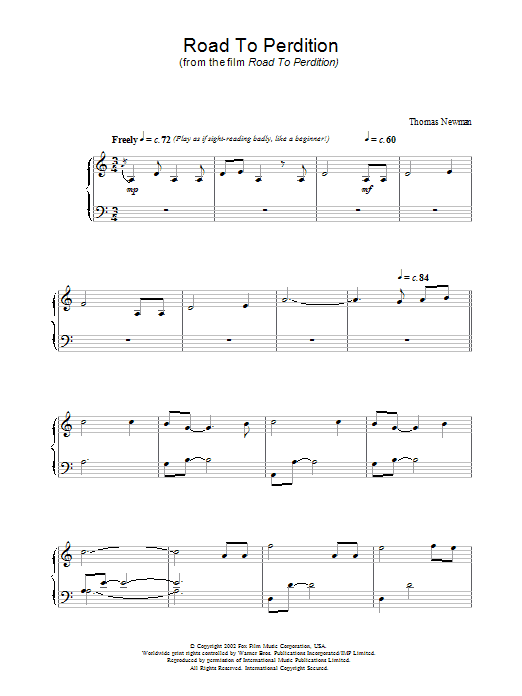 Download Thomas Newman Road To Perdition Sheet Music