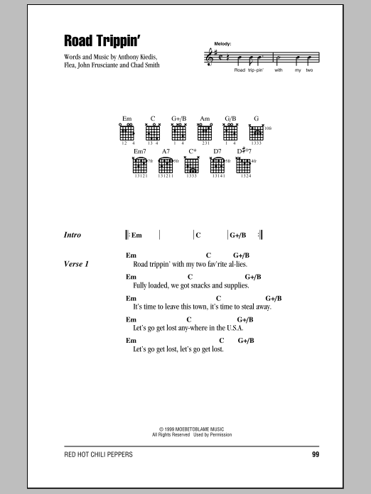 Download Red Hot Chili Peppers Road Trippin' Sheet Music