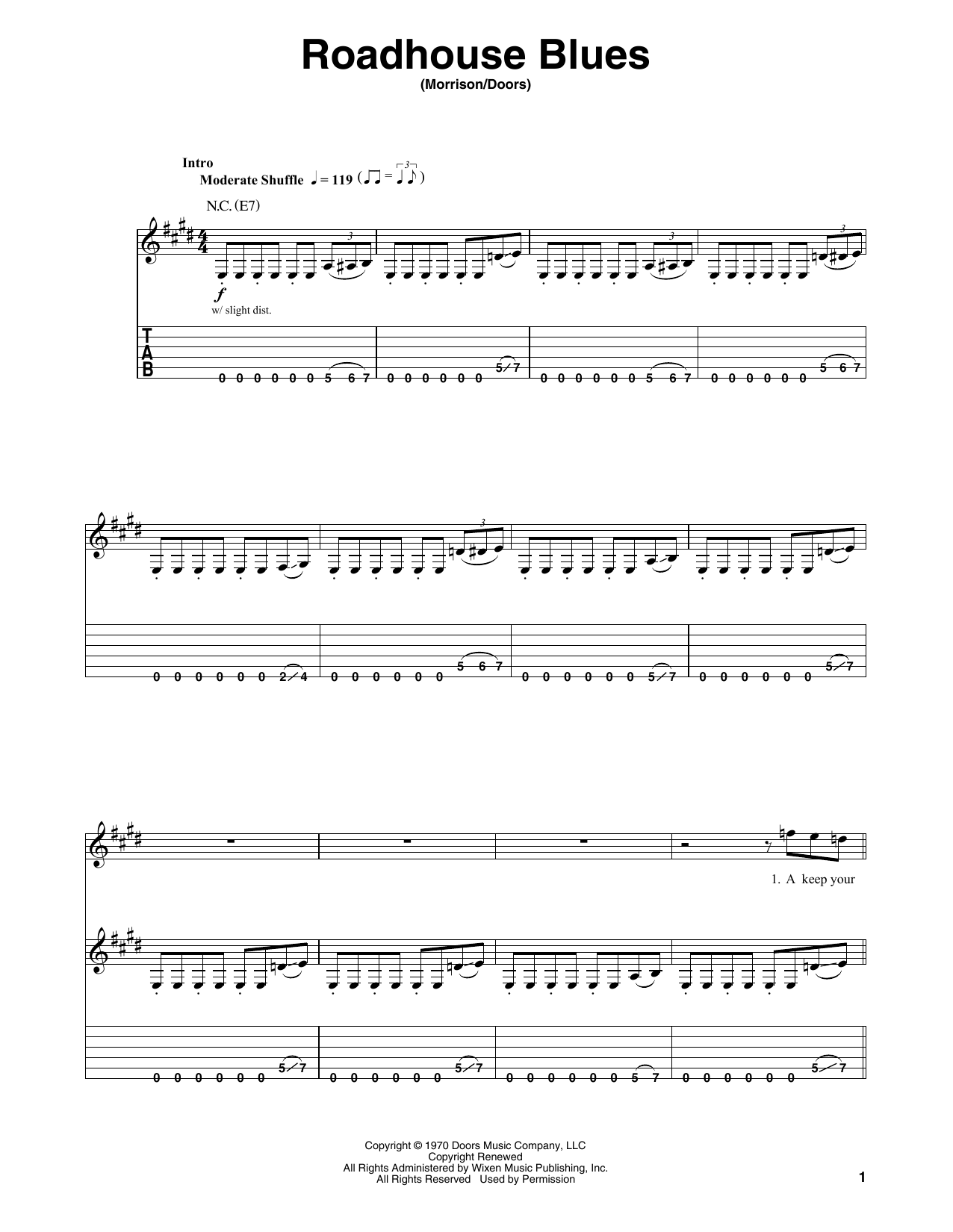 Download The Doors Roadhouse Blues Sheet Music
