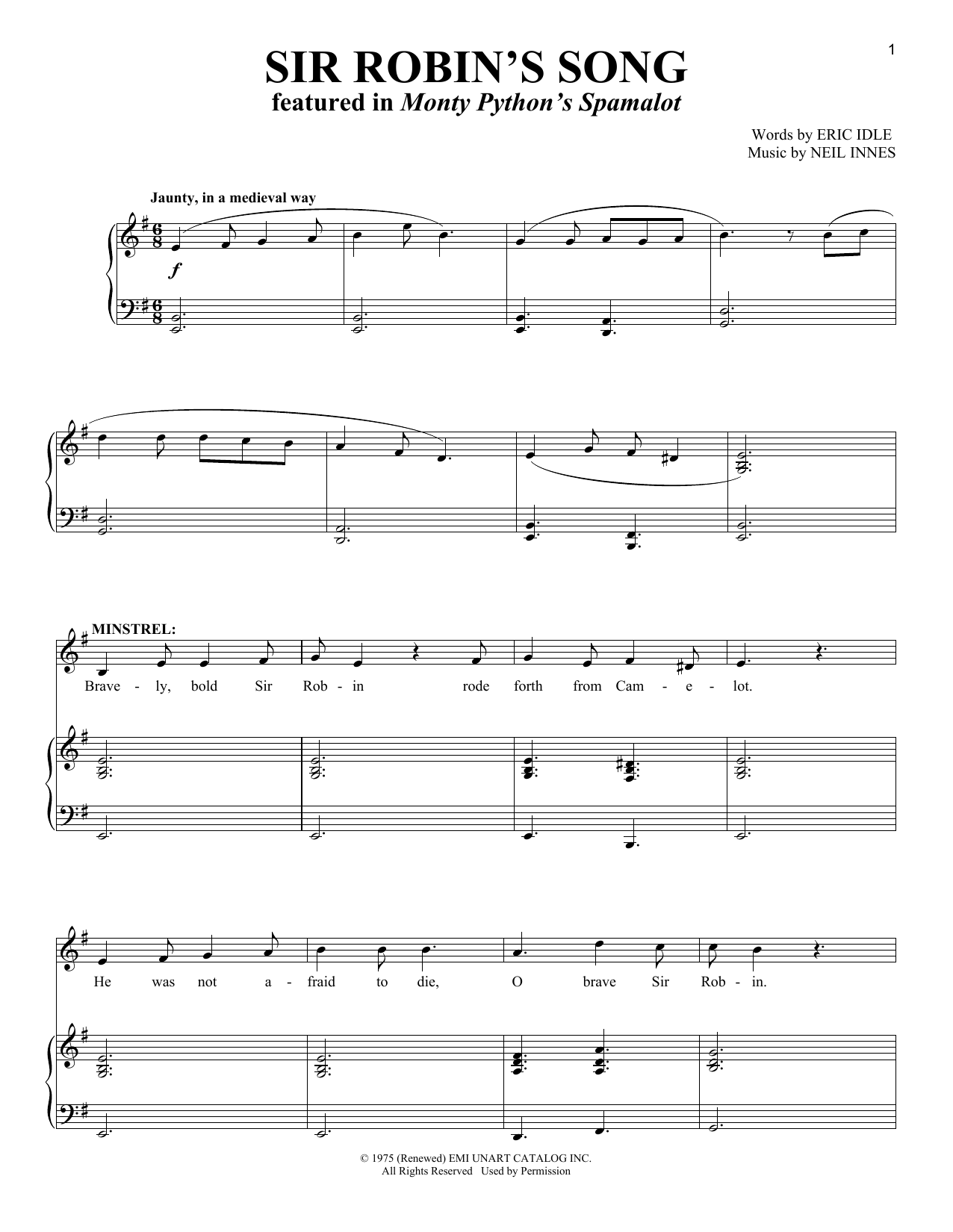 Download Monty Python's Spamalot Robin's Song Sheet Music