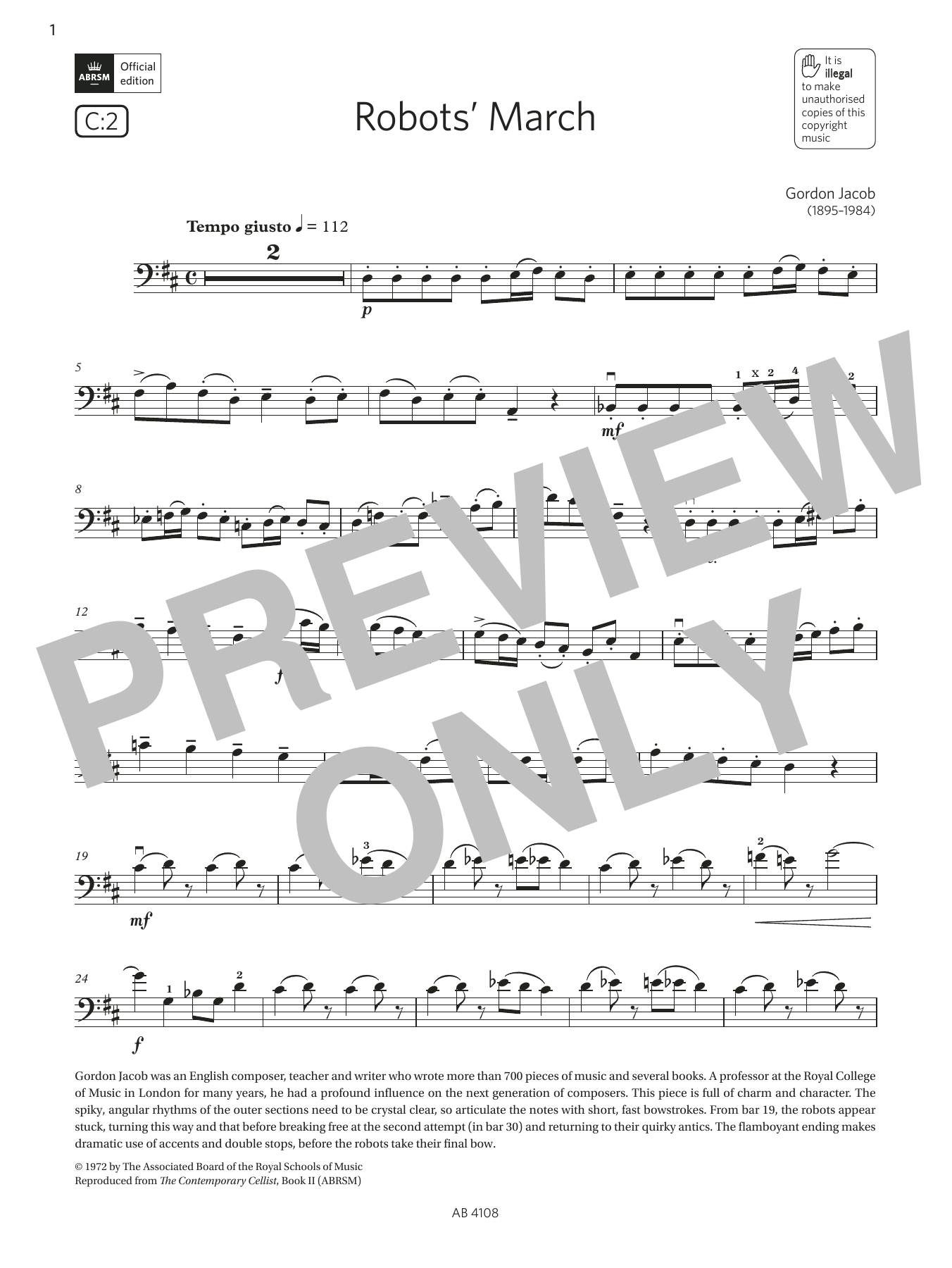 Download Gordon Jacob Robots' March (Grade 5, C2, from the AB Sheet Music