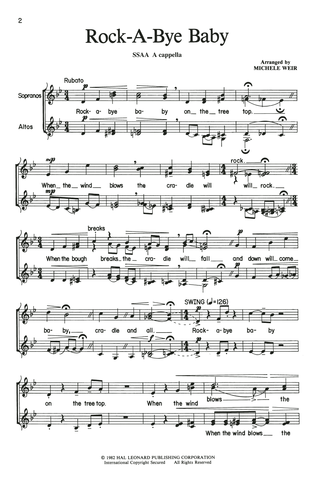 Download Traditional Rock-A-Bye, Baby (arr. Michele Weir) Sheet Music