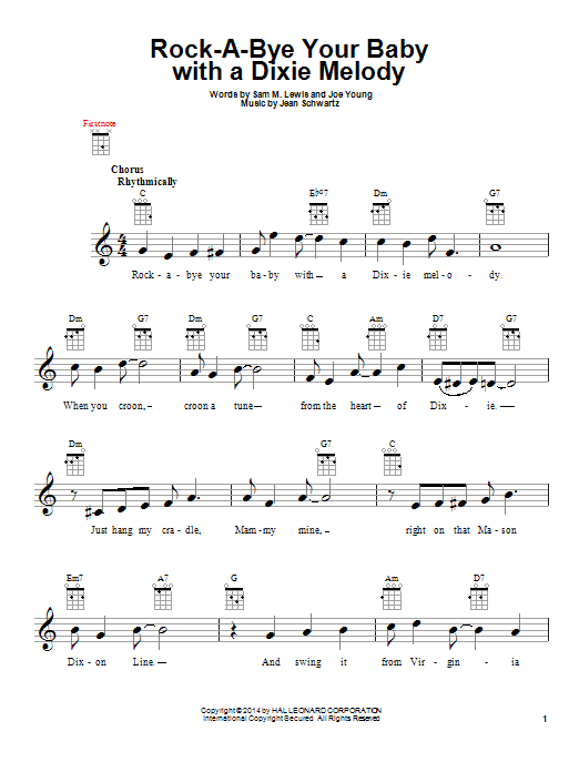 Download Jean Schwartz Rock-A-Bye Your Baby With A Dixie Melod Sheet Music