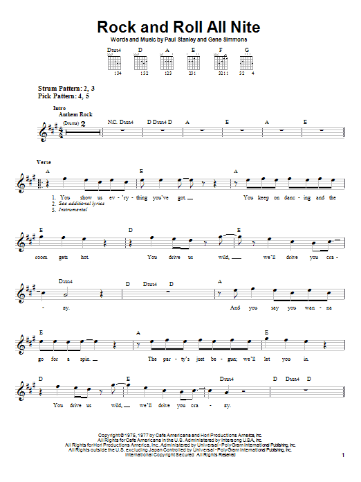 Download KISS Rock And Roll All Nite Sheet Music
