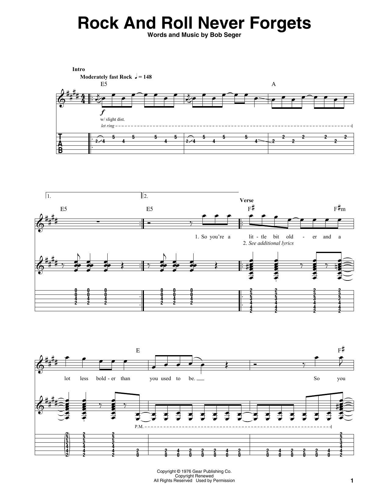 Download Bob Seger Rock And Roll Never Forgets Sheet Music