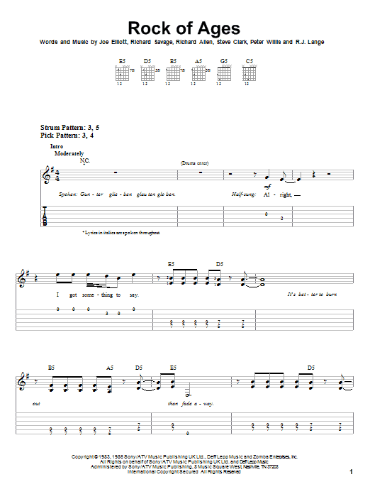 Download Def Leppard Rock Of Ages Sheet Music