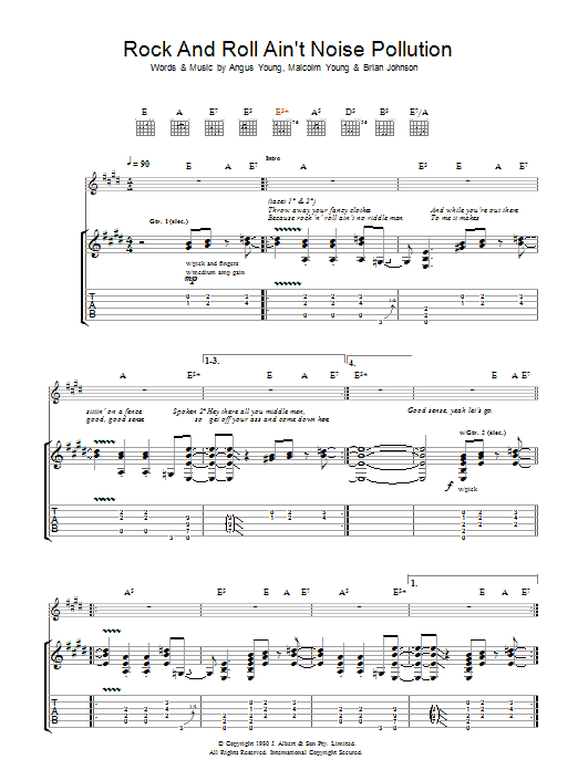 Download AC/DC Rock And Roll Ain't Noise Pollution Sheet Music