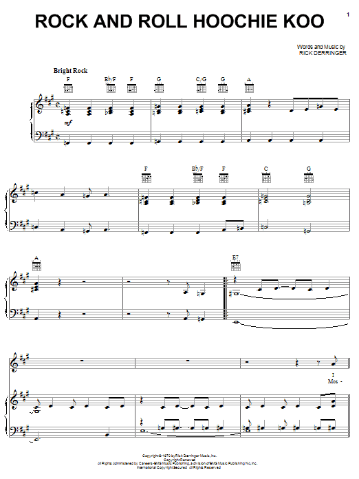 Rick Derringer Rock And Roll Hoochie Koo sheet music notes printable PDF score