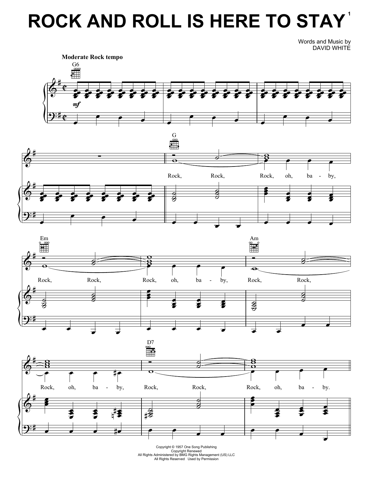 Danny & The Juniors Rock And Roll Is Here To Stay sheet music notes printable PDF score