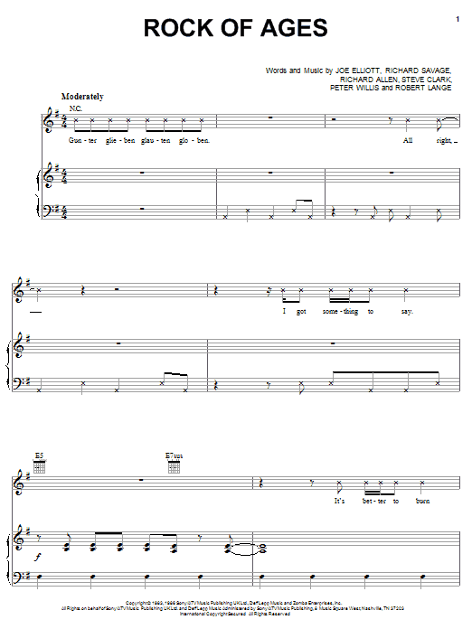 Download Def Leppard Rock Of Ages Sheet Music