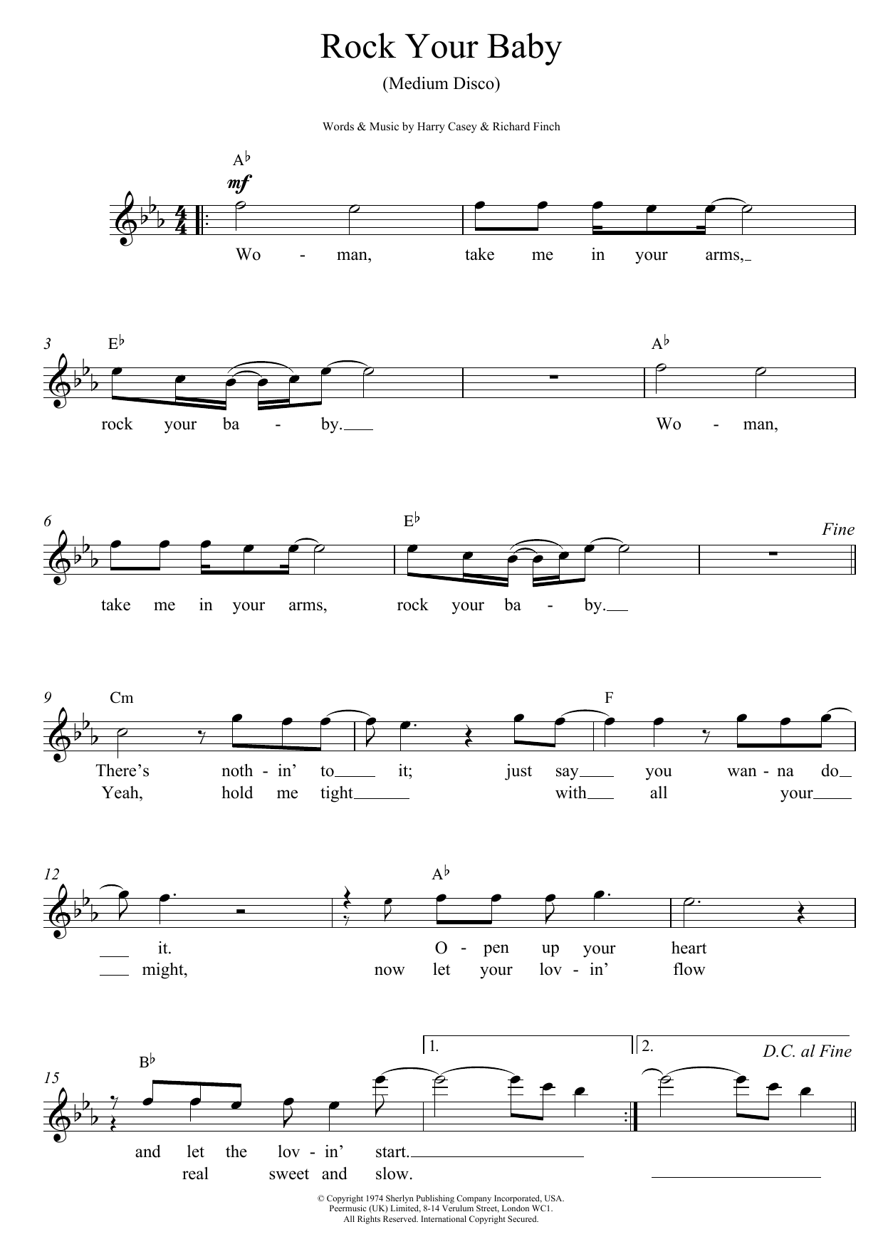 Harry Casey And Richard Finch Rock Your Baby sheet music notes printable PDF score