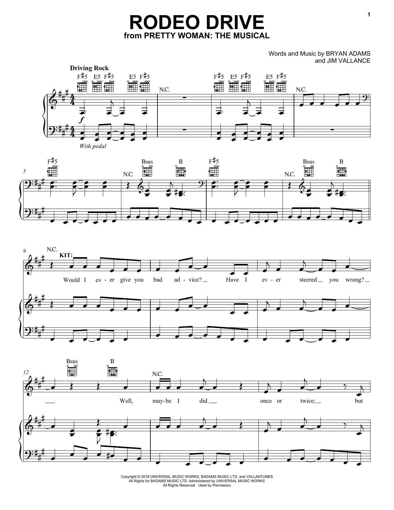 Download Bryan Adams & Jim Vallance Rodeo Drive (from Pretty Woman: The Mus Sheet Music