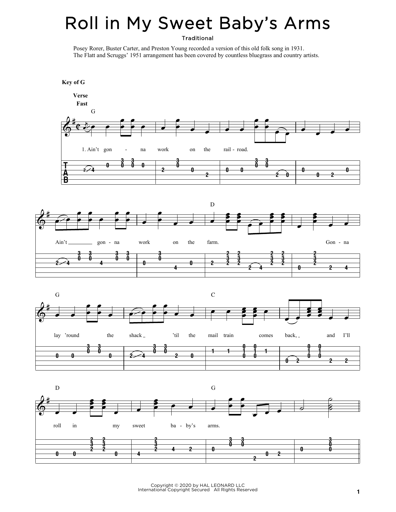 Download Traditional Roll In My Sweet Baby's Arms (arr. Fred Sheet Music