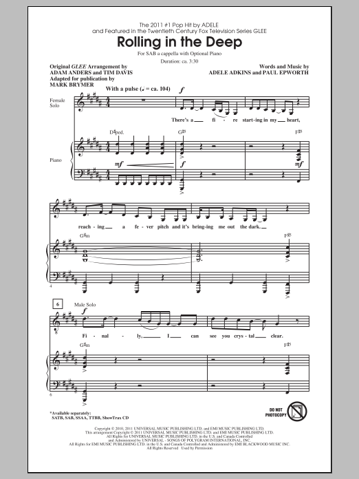 Download Adele Rolling In The Deep (arr. Mark Brymer) Sheet Music