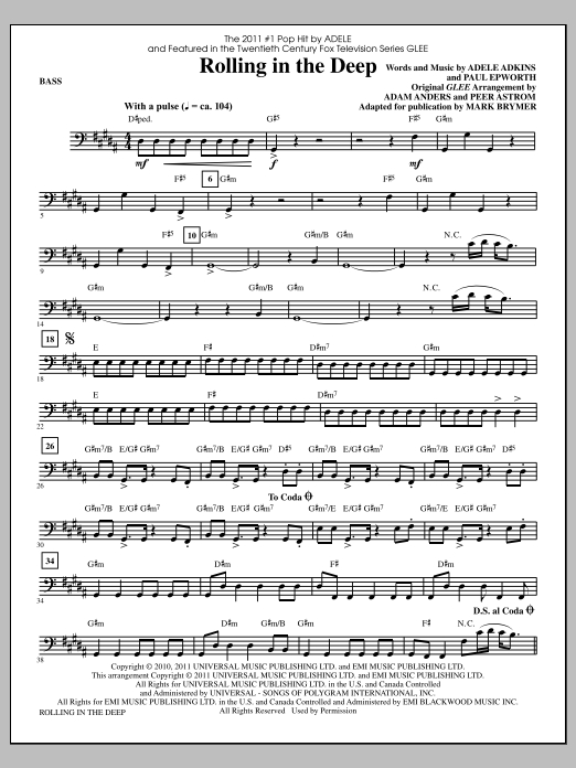 Download Mark Brymer Rolling In The Deep - Bass Sheet Music