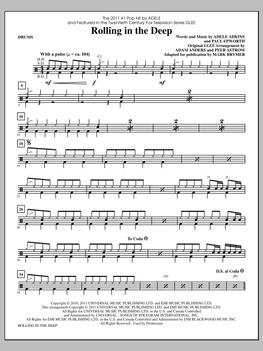 Download Mark Brymer Rolling In The Deep - Drums Sheet Music