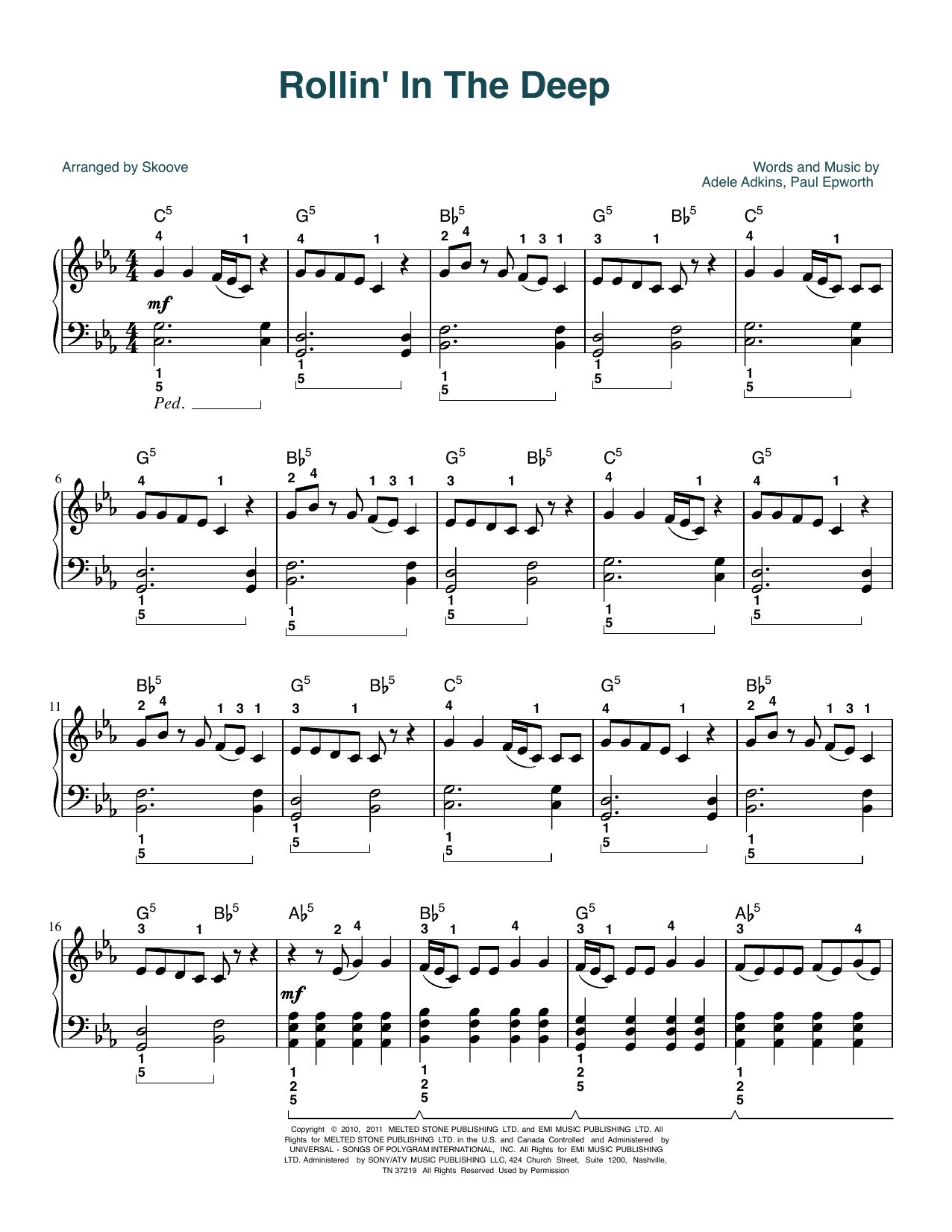 Download Adele Rolling In The Deep (arr. Skoove) Sheet Music