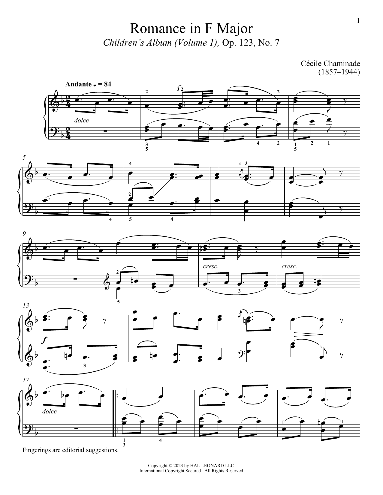 Download Cecile Chaminade Romance Sheet Music