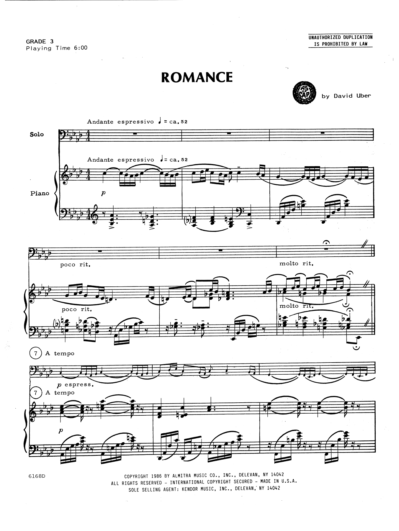 Download David Uber Romance - Piano Accompaniment Sheet Music