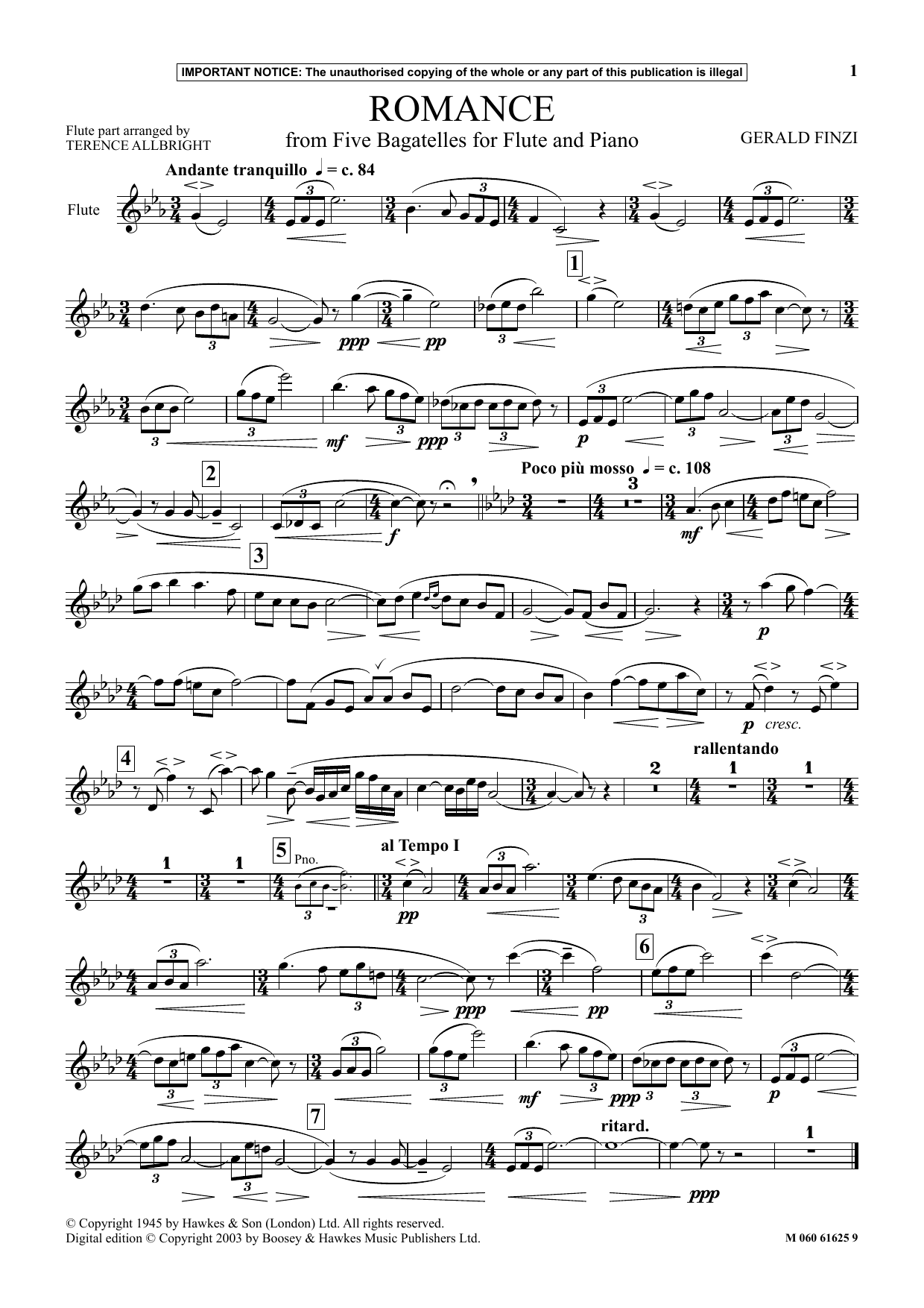 Download Gerald Finzi Romance (from Five Bagatelles For Flute Sheet Music
