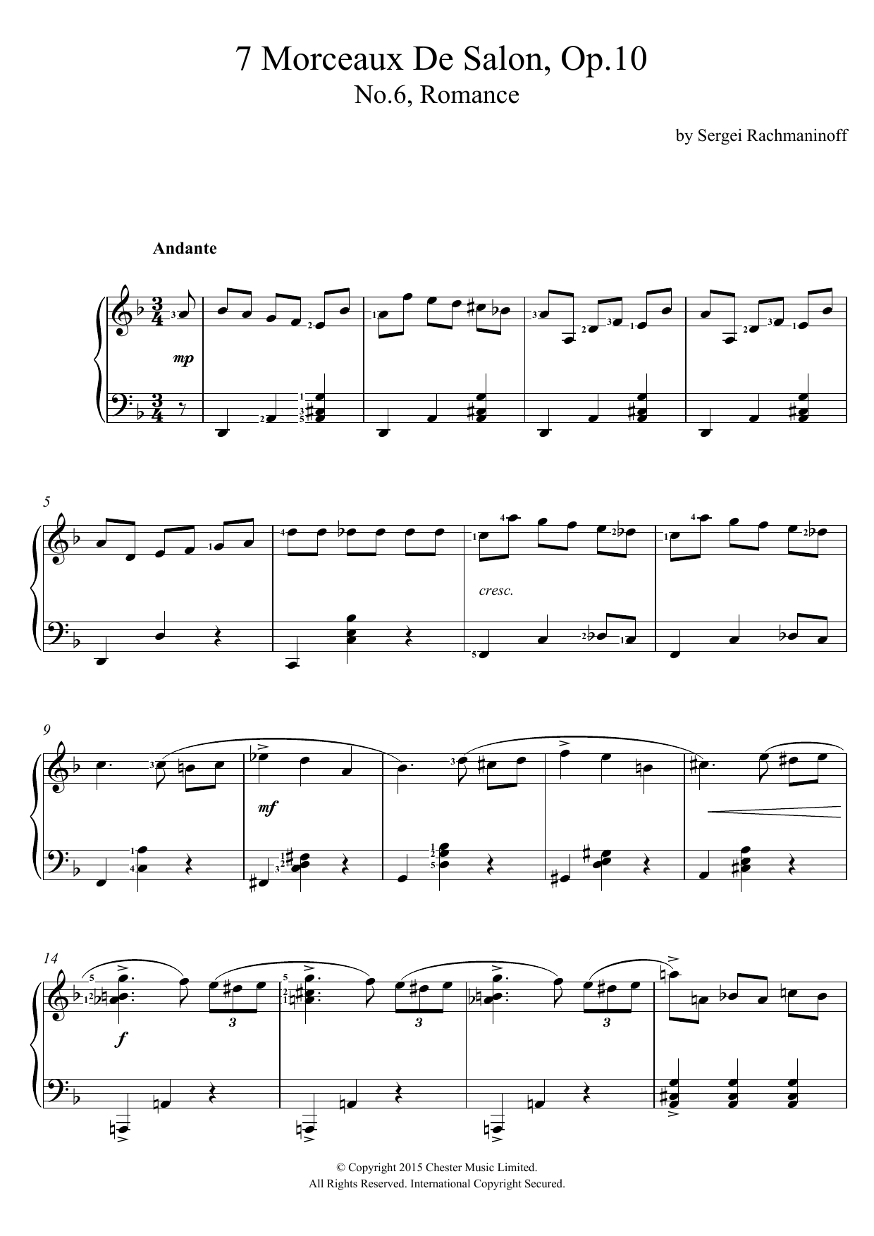 Download Sergei Rachmaninoff Romance (No.6 From 7 Morceaux De Salon, Sheet Music