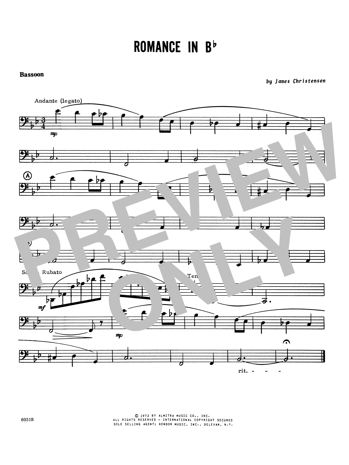 Download James Christensen Romance In Bb - Bassoon Sheet Music